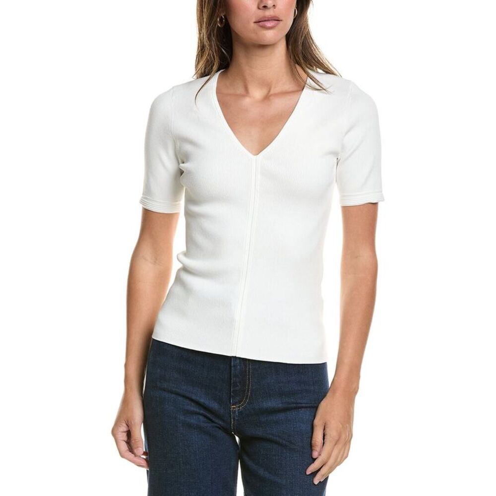 3.1 Phillip Lim Womens  Compact Rib Short Sleeve V-Neck Top